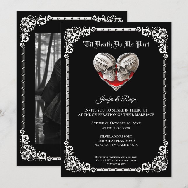Convite de casamento Dark Gothic Halloween (Frente/Verso)