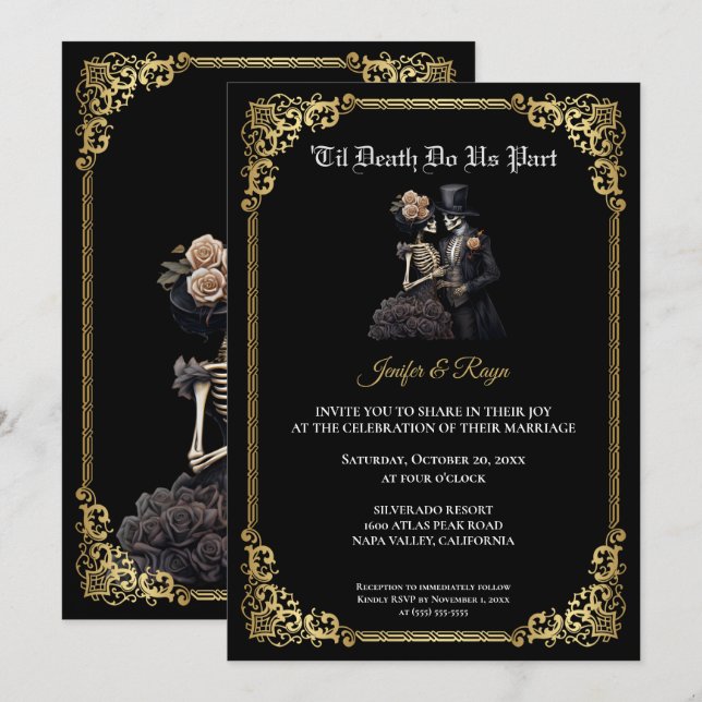 Convite de casamento Dark Gothic Halloween (Frente/Verso)