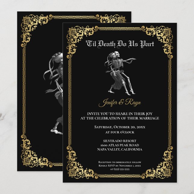 Convite de casamento Dark Gothic Halloween (Frente/Verso)
