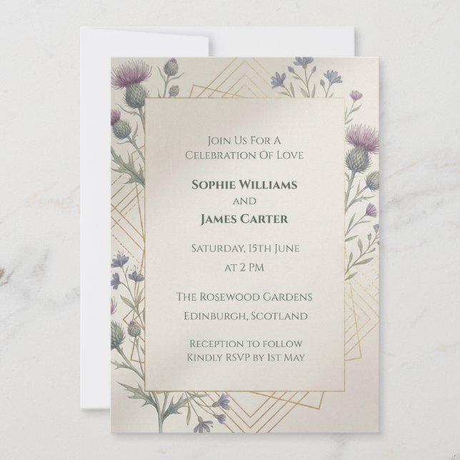 Convite de Casamento Dark Tartan Celta (Frente)