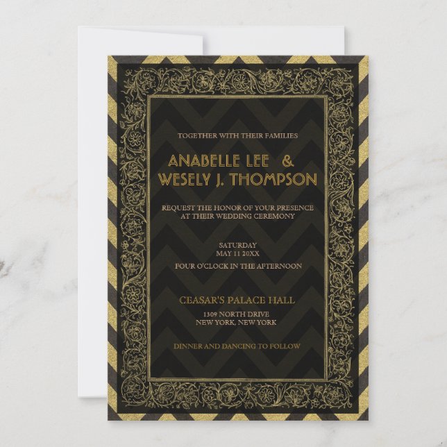 Convite De Casamento De 1920 Deco Chevron (Frente)