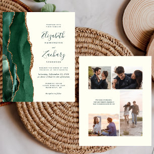 Convite de Casamento de 4 Fotos Esmeralda Verde e 