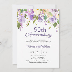 Convite de Casamento de 50 Anos Elegante Roxo