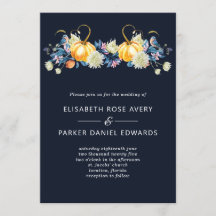 Convite De Casamento De Abóbora Floral Azul