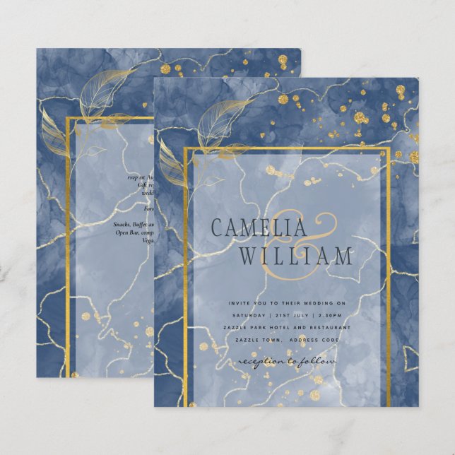 Convite de casamento de Abstrato de TINTA Dourada  (Frente/Verso)