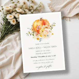 Convite de casamento de Abumpkin Floral Orange Aut
