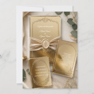 Convite de Casamento de Acrílico Espelho Dourado d