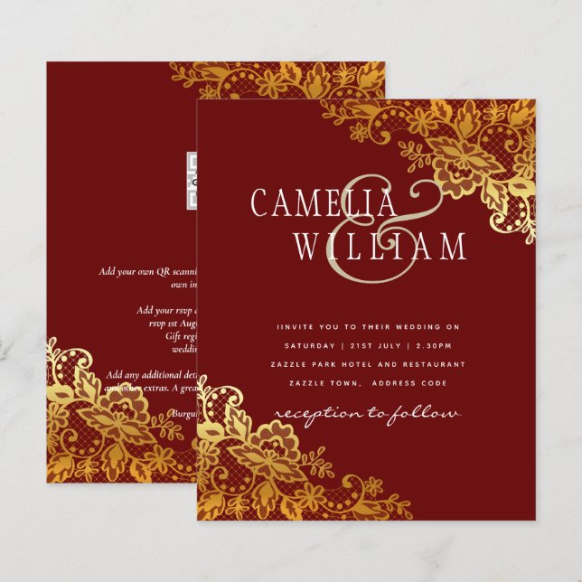 CONVITE DE CASAMENTO de Ampersand Clássico de Lace (Frente/Verso)