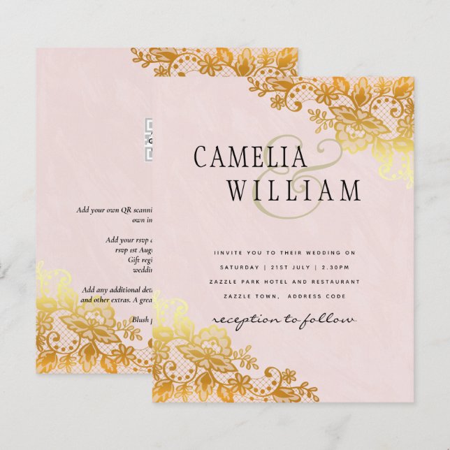CONVITE DE CASAMENTO de Ampersand Clássico de Lace (Frente/Verso)