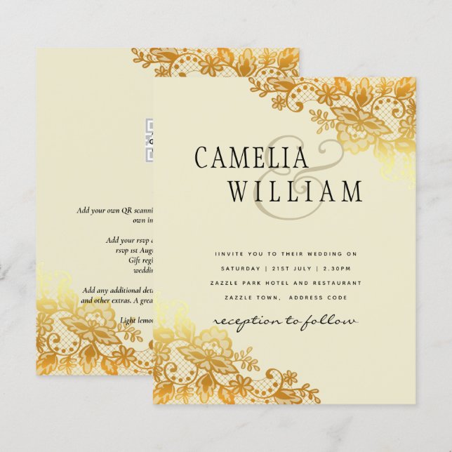 CONVITE DE CASAMENTO de Ampersand Clássico de Lace (Frente/Verso)