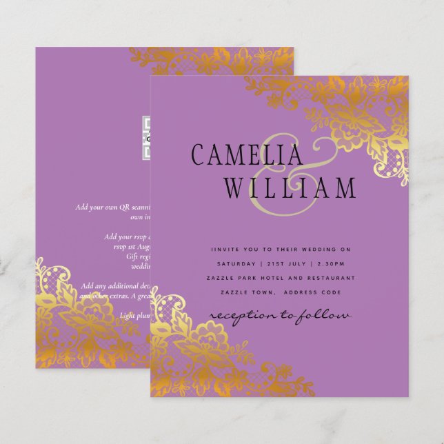 CONVITE DE CASAMENTO de Ampersand Clássico de Lace (Frente/Verso)