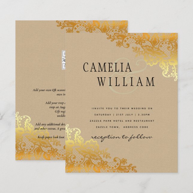 CONVITE DE CASAMENTO de Ampersand Clássico de Lace (Frente/Verso)