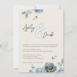 Convite De Casamento De Ampersand Floral Azul Eleg