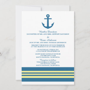 Convite de casamento de Âncora Náutica Amarelo Azu