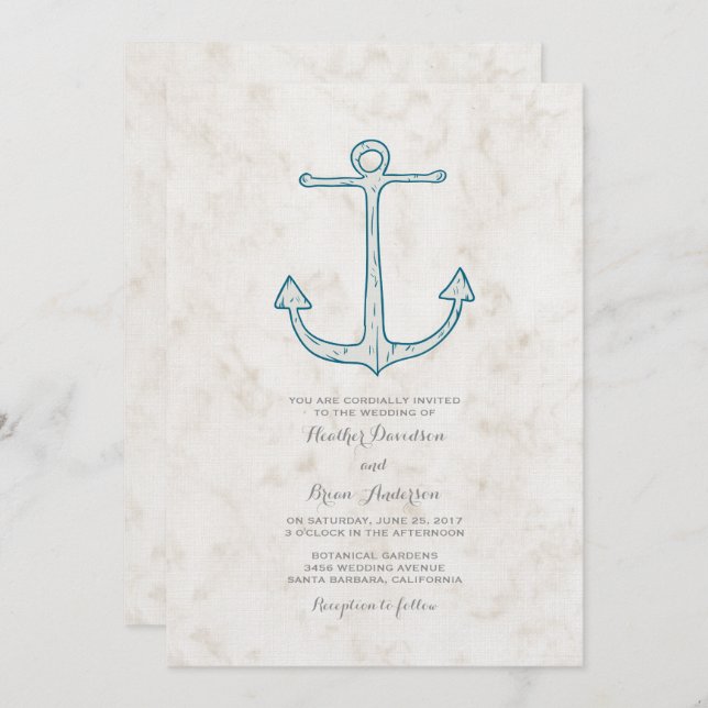 Convite de casamento de Âncora Russo Real Azul (Frente/Verso)