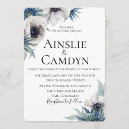 Convite De Casamento De Anêmonas Com O Tijolo Azul