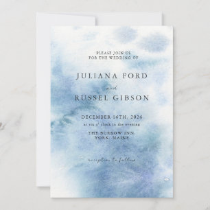 Convite de Casamento de Aquarela Azul Poeirento de