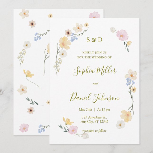 Convite de casamento de Aquarela Botânica (Frente/Verso)