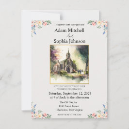Convite de casamento de Aquarela da Igreja Tradici