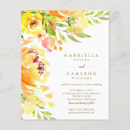 Convite de casamento de Aquarela Floral Amarelo