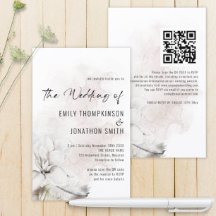 Convite de casamento de Aquarela Floral Branco QR