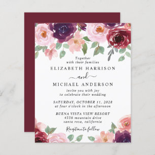 Convite de casamento de Aquarela Floral Burgundy