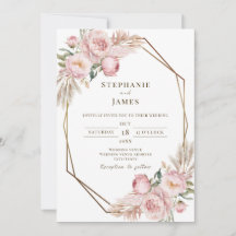 Convite De Casamento De Aquarela Floral Cor-De-Ros