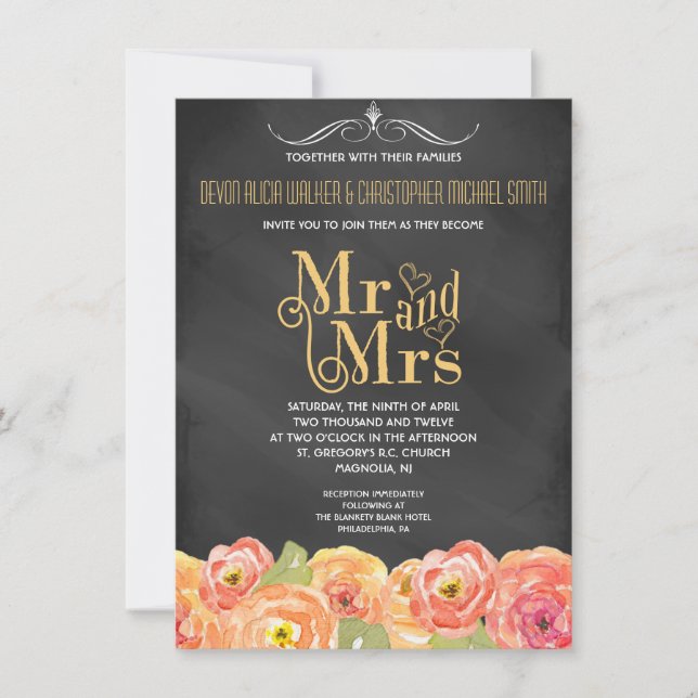 Convite de casamento de Aquarela Floral de Queda (Frente)
