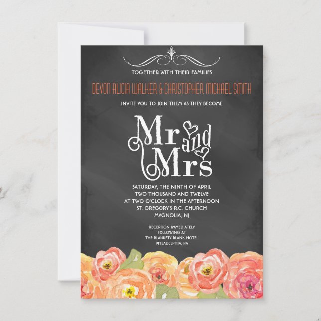 Convite de casamento de Aquarela Floral de Queda (Frente)