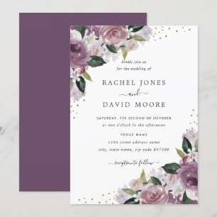 Convite de casamento de Aquarela Floral Dourada