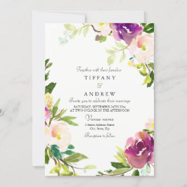 Convite de casamento de Aquarela Floral, Rosa Púrp
