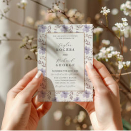 Convite De Casamento De Aquarela Floral Roxo Moder