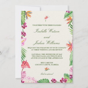 Convite De Casamento De Aquarela Floral Tropical