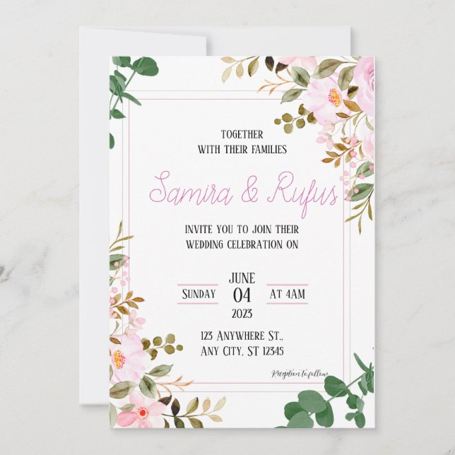 Convite De Casamento De Arboreal Floral Elegante (Frente)