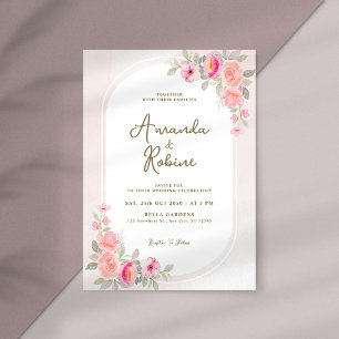 Convite De Casamento De Arca Floral Rosa-Esbranqui