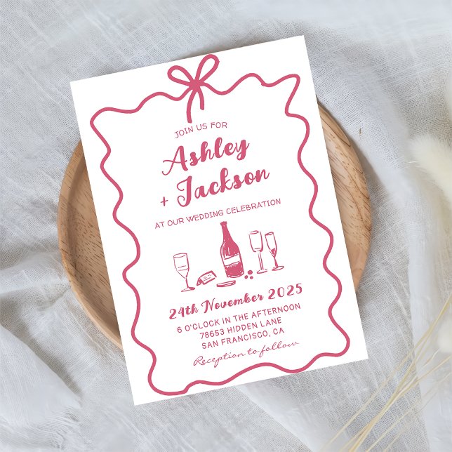 Convite De Casamento De Arco De Mão Branca Rosa (Criador carregado)