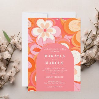 Convite De Casamento De Arco Rosa Retrovibrante