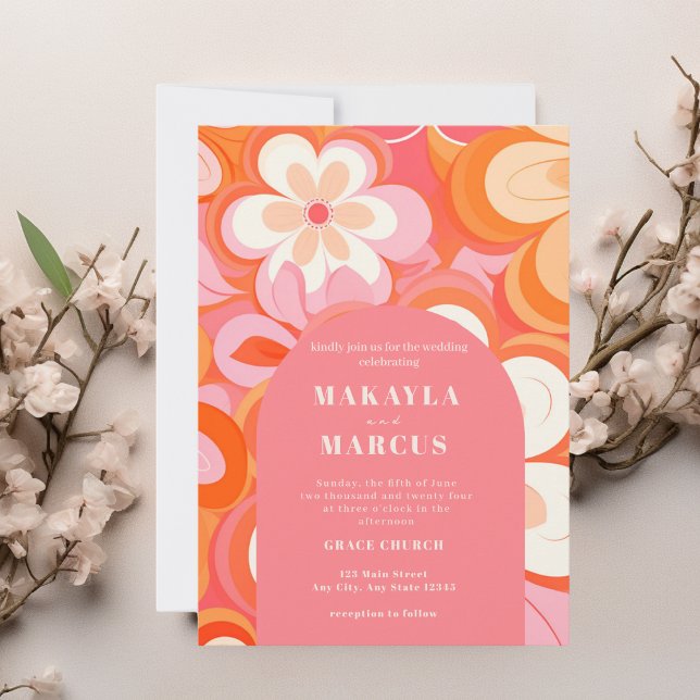 Convite De Casamento De Arco Rosa Retrovibrante (Criador carregado)