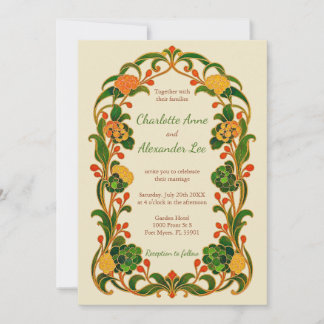 Convite de Casamento de Arte Botânica Art Nouveau 