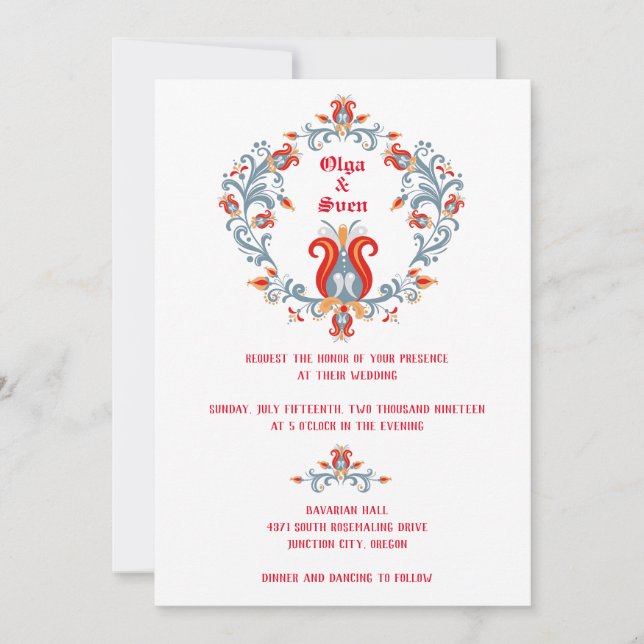 Convite de Casamento de Arte Folclórica Escandinav (Frente)
