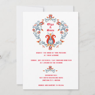 Convite de Casamento de Arte Folclórica Escandinav