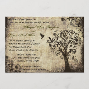 Convite de Casamento de Árvore Vintage com Texto V