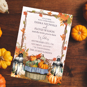 Convite De Casamento De Autumn Floral Pumpkin Scri