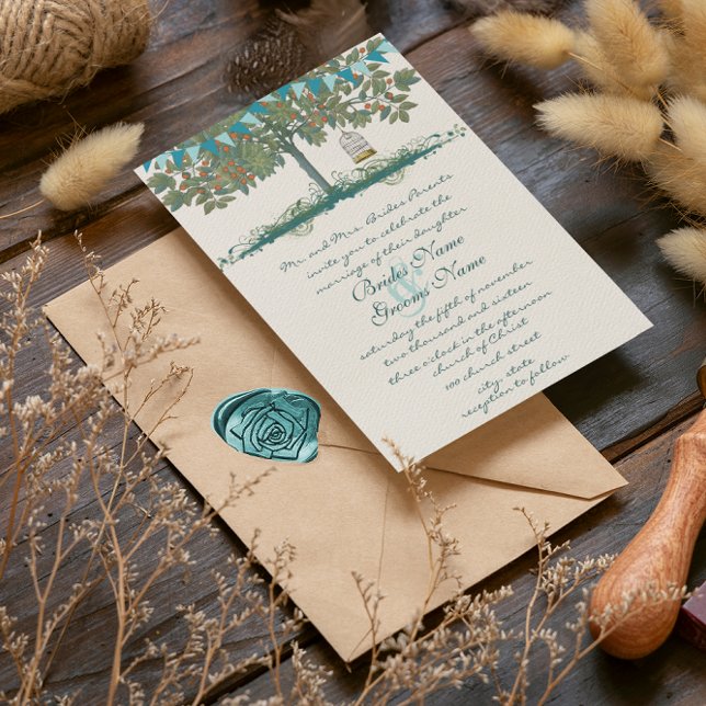 Convite de casamento de aves da árvore de rebarba  (Criador carregado)