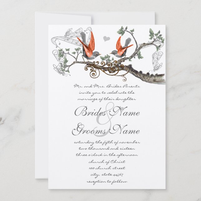 Convite de casamento de aves de capoeira de coral  (Frente)