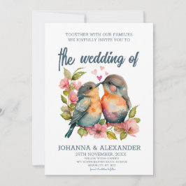 Convite De Casamento De Aves De Cores Aquáticas Ex