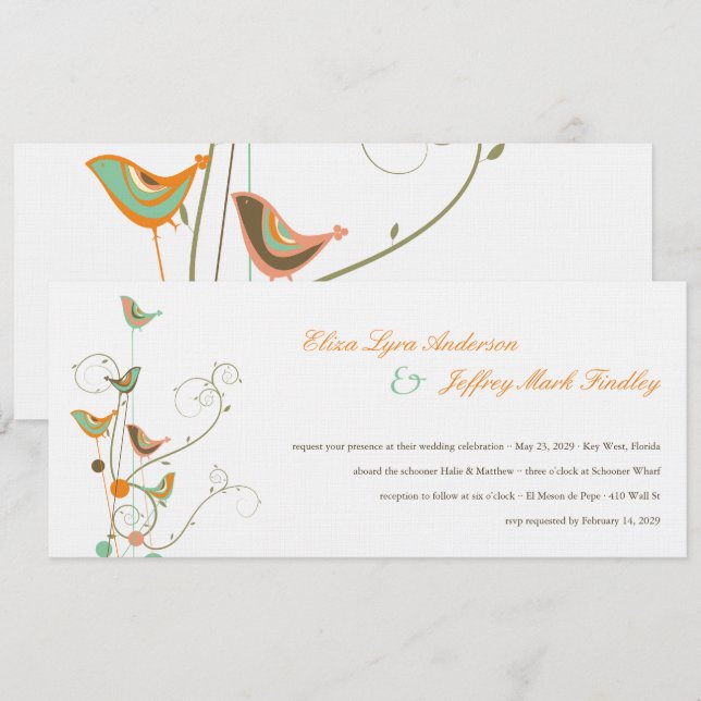 Convite de casamento De Aves E De Nadarias De Verã (Frente/Verso)