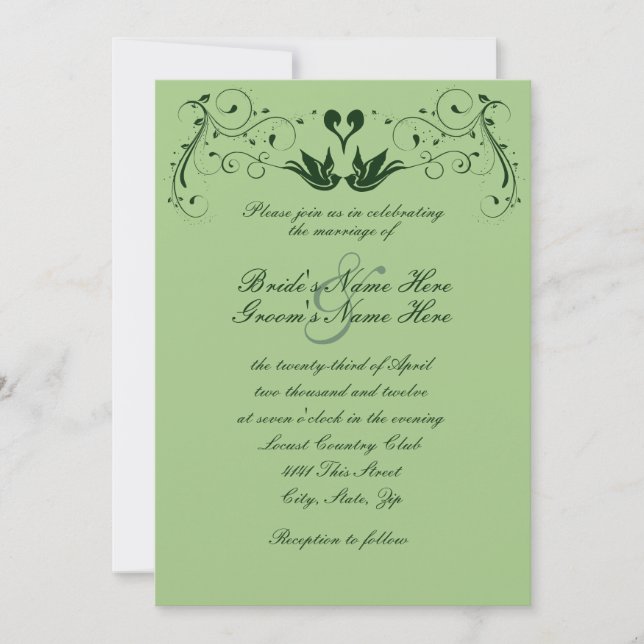 Convite De Casamento De Aves Verdes (Frente)