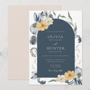 Convite De Casamento De Azul Floral De Aquarela El