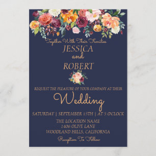 Convite De Casamento De Azul Floral De Chic Waterc